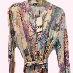 ZARA Floral Patchwork Button Wrap Dress